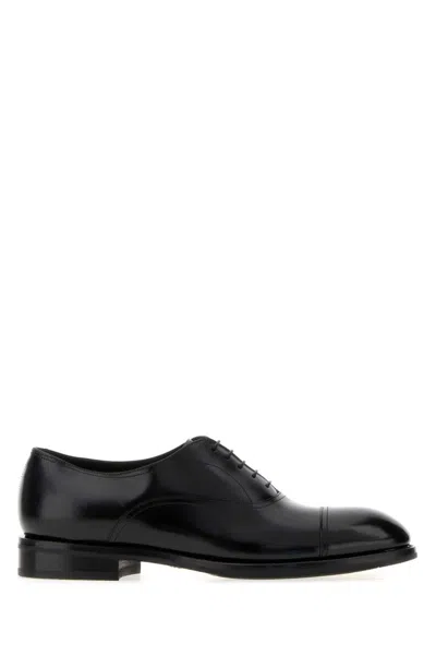 Santoni Black Leather Lace-up Shoes In Blue