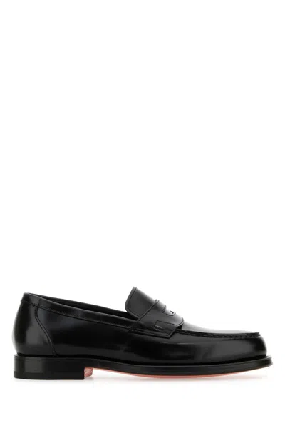Santoni Black Leather Loafers
