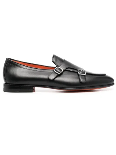 Santoni Buckled-leather Monk Shoes In 黑色