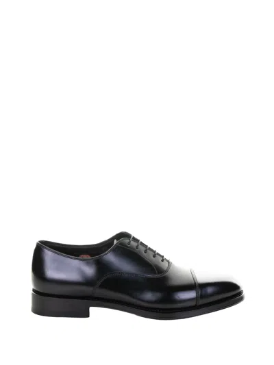 Santoni Black Leather New Linger Lace-up Shoes