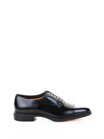 Santoni Black Leather Oxford