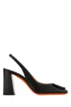 Santoni Leather Peaches Pumps With Block Heel And Decorative Buckle In N01