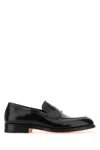 Santoni Blooming Black Leather Penny Loafers In Black