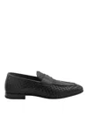 Santoni Black Leather Wowen Loafers In Black