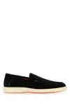 Santoni Suede Moccasins With Wide Sole And Signature Detailing
