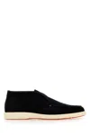 Santoni Midnight Blue Suede Digits Ankle Boots In Black
