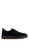 Santoni Midnight Blue Calf Suede Slip-on Sneakers In Black