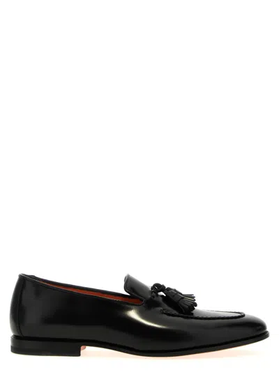 Santoni Black Tassel Leather Loafers
