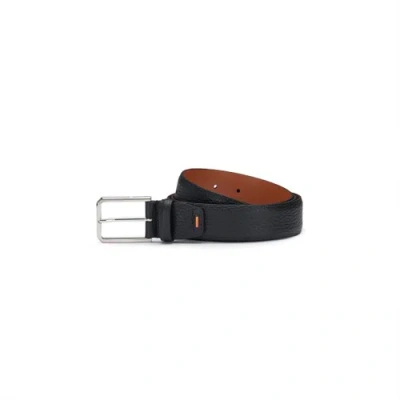 Santoni Black Tumbled Leather Adjustable Belt Fumo Black