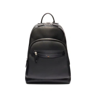 Santoni Black Tumbled Leather Backpack Fumo Black