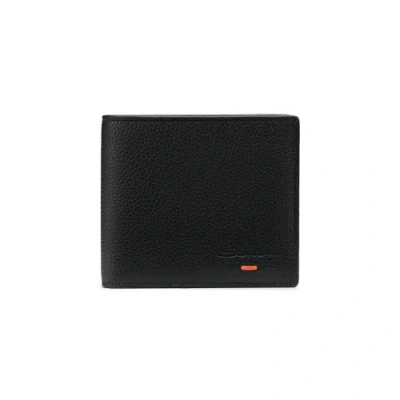 Santoni Black Tumbled Leather Wallet Fumo Black