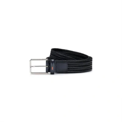 Santoni Black Woven Leather Belt Fumo Black In Blue