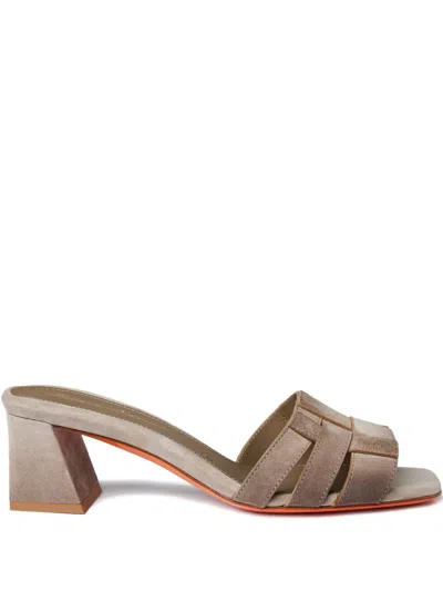 Santoni Block-heel Leather Sandals In Neutral
