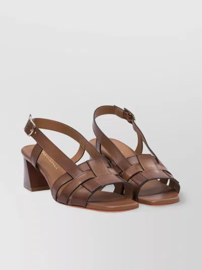 Santoni Block Heel Strappy Sandals Open Toe In Brown