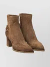 Santoni Block Heel Suede Ankle Boots With Buckle In Brown