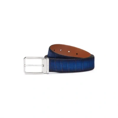 Santoni Blue Alligator Nubuck Belt Adriatico Blue