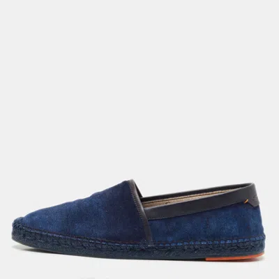 Pre-owned Santoni Blue Denim Slip On Espadrille Flats Size 44
