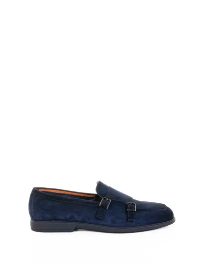 Santoni Buckle Detail Wrap Loafers In Blue