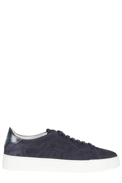 Santoni Blue Gloria Suede Leather Rubber Sole Leather Sneakers In Black