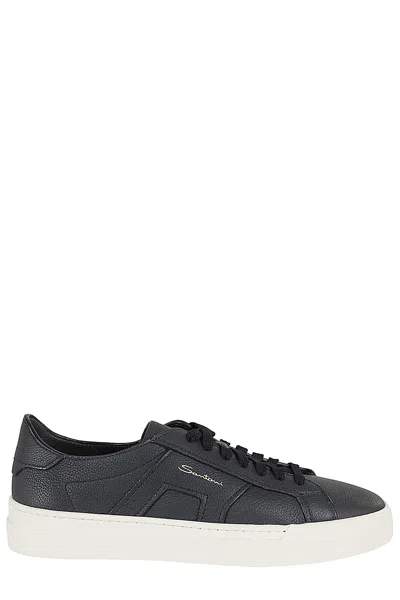 Santoni Blue Gloria Tumbled Leather Rubber Sole Leather Sneakers In Multi