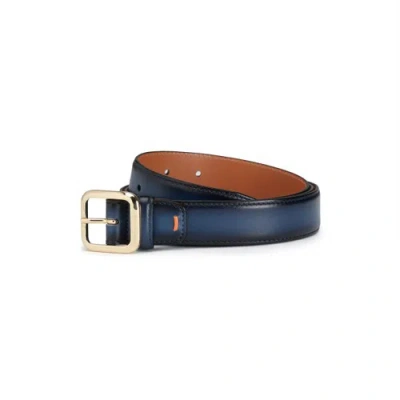 Santoni Blue Leather Adjustable Belt Adriatico Blue