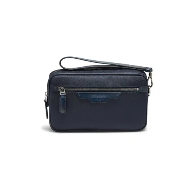 Santoni Blue Leather And Nylon Beauty Case