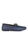 Santoni Blue Leather Loafers In Blue