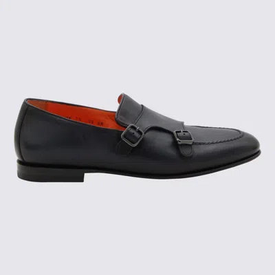 Santoni Blue Leather Loafers In Navy