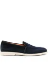 Santoni Navy Blue Suede Loafers In Blue