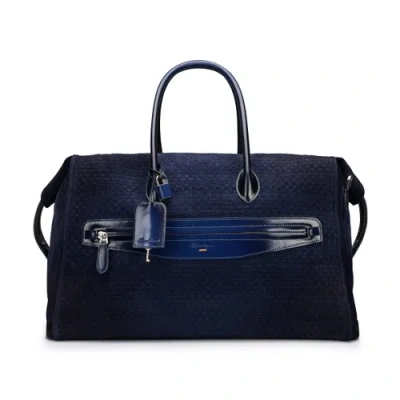 Santoni Blue Suede And Leather Weekend Bag Adriatico Blue