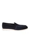 Santoni Suede Slip-on Loafers With Contrasting Rubber Sole In Blue