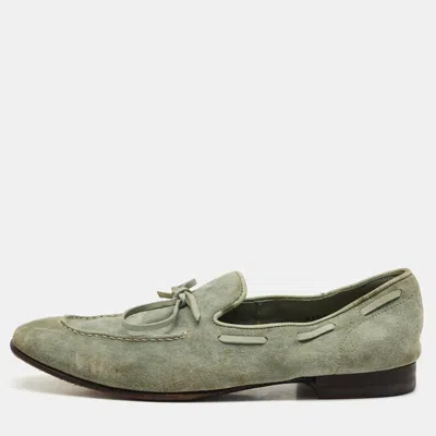 Santoni Blue Suede Slip On Loafers In Green