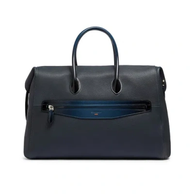 Santoni Blue Tumbled Leather Weekend Bag