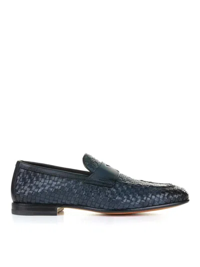 Santoni Blue Woven Leather Loafers
