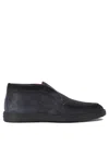 Santoni Midnight Blue Calf Suede Slip-on Shoes With Branded Insole