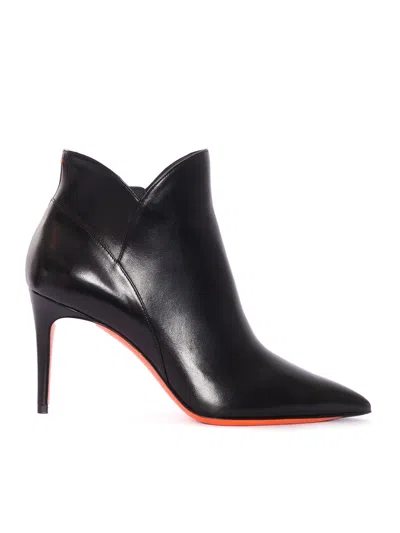 Santoni Leather Ankle Boots In Black