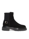 Santoni Elegant Comfort Ankle Boots With Side Buckle In Black