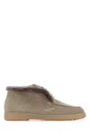 Santoni Grey Suede Ankle Boots With Fur Trim In Brown