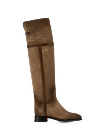 Santoni Round-toe Tall Boots In Brown