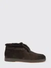 Santoni Suede Fur Trim Ankle Height Loafers In Brown