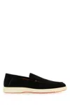 Santoni Suede Moccasins With Wide Sole And Signature Detailing In Multi