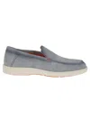 Santoni Blue Leather Slip-on Loafers With Contrasting Sole In Blue