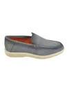 Santoni Blue Leather Slip-on Loafers With Contrasting Sole In Blue
