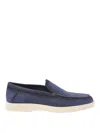 Santoni Leather Loafers Contrast Stitching In Blue