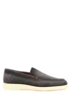 Santoni Suede Loafers With Round Toe And Contrast Sole In Brown
