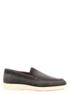 Santoni Suede Loafers With Round Toe And Contrast Sole In Gray