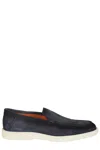 Santoni Loafers With Round Toe And Contrast Stitching In Black