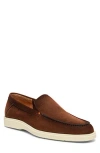 Santoni Modern Stitched Suede Loafers In Brown