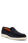 Santoni Suede Moccasin Loafers Round Toe In Gold