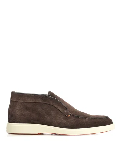 Santoni Desert Suede Ankle Boot In Burgundy
